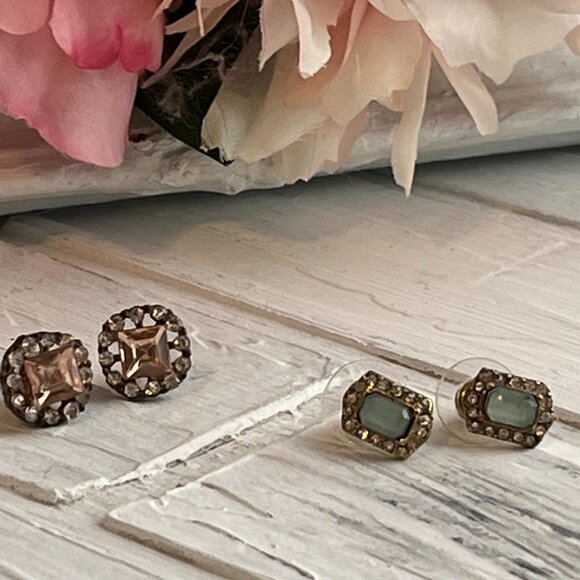 Pale Pink & Light green post pierced earrings -2 prs. - Picture 1 of 7